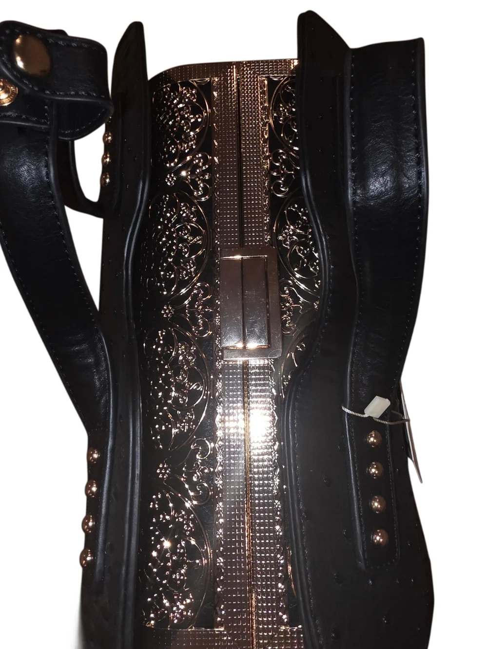 Brand New - Black Exotic Satchel with BEAUTIFUL Gold Embossed Inner Structure